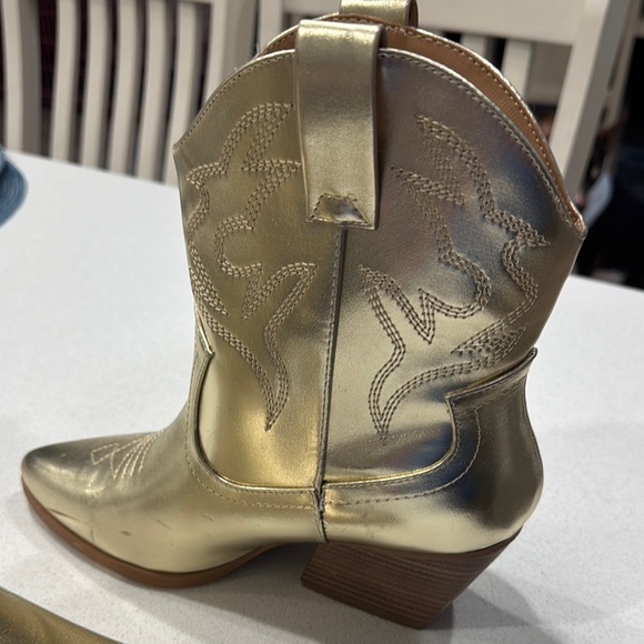 Soda Gold Heeled Boots with Western Flair - Picture 2 of 5